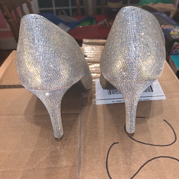 Silver and Gold Shimmery Open Toe Pumps - Picture 3 of 6